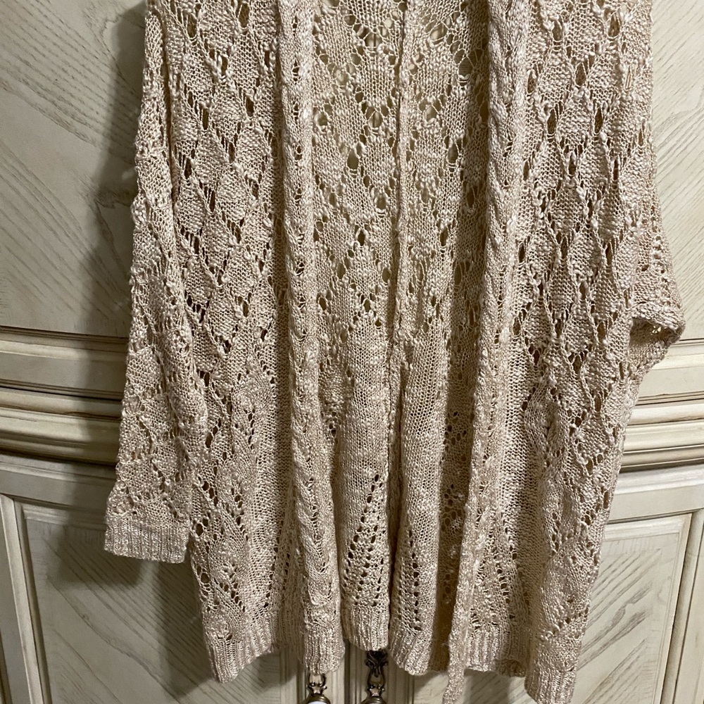 Pink Rose Tan Open-Knit Cardigan Sweater